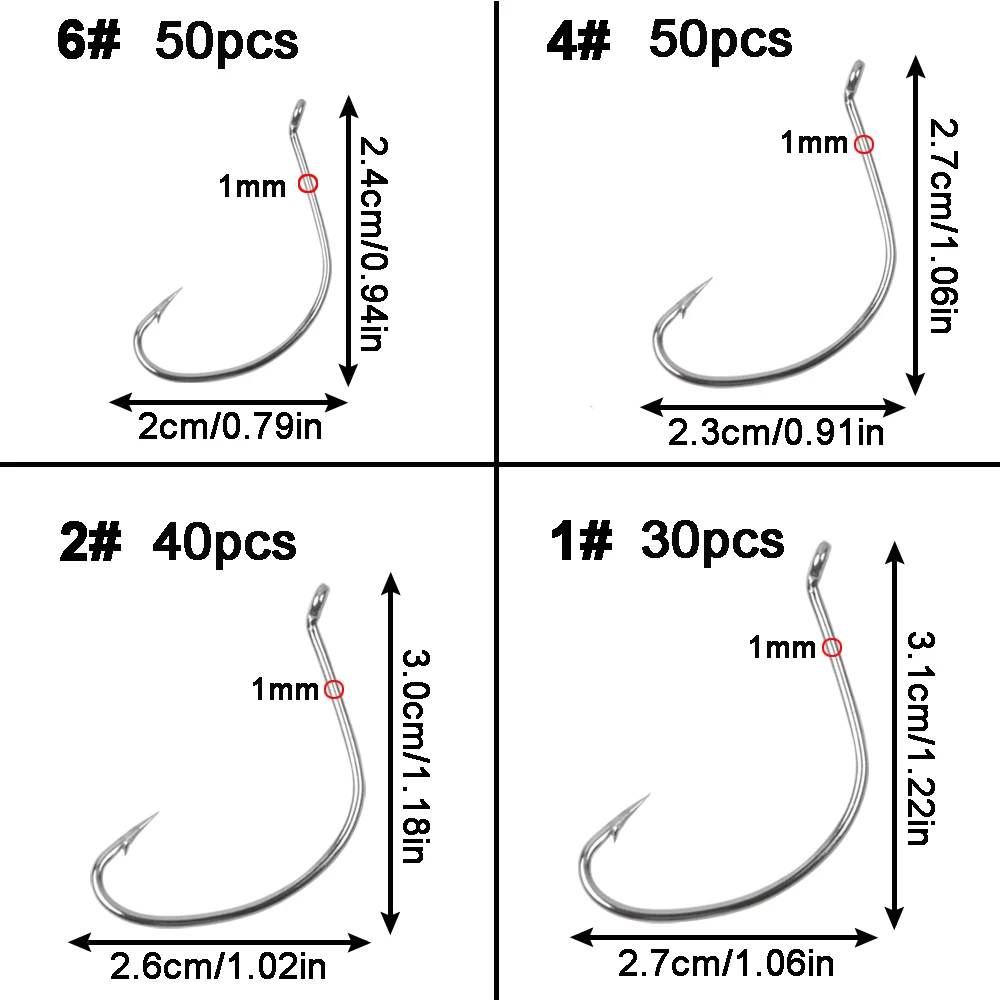 Shaddock-anzuelos de pesca de 180 piezas, anzuelos de gusano sin necesidad de agua, pulpo Offset, Círculo Deportivo, 6 #4 #2 #1 #1/0 2/0 3/0 - imagen 2
