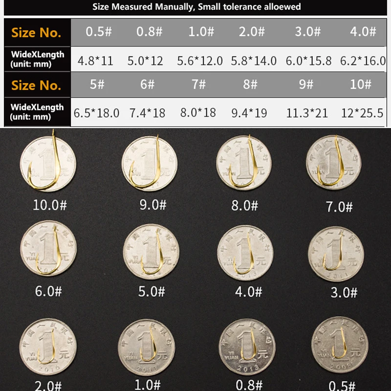 Anzuelo de pesca de Color dorado fuerte con púas, anzuelo de pescado japonés para agua salada y carpa, pesca fresca, 12 tamaños, 20 piezas - imagen 3