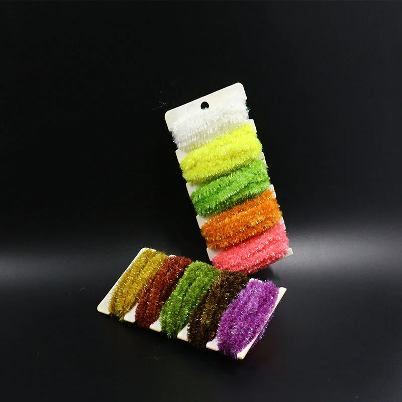 Tarjeta de 5 yardas, hilo de chenilla con dobladillo de hielo para atado de moscas de bugger de lana, 5 colores surtidos, moscas de lubina de chenilla brillantes, materiales para atar moscas - imagen 5