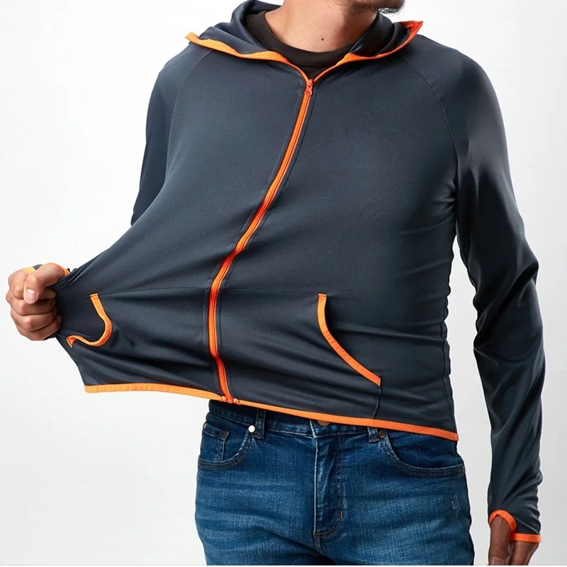 Ropa de pesca hidrofóbica para hombre, chaquetas con capucha informales de seda de hielo, impermeables, para acampar al aire libre - imagen 4