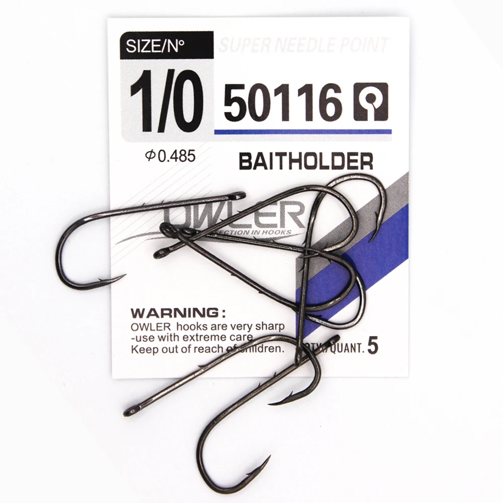 Anzuelo de pesca Baitholder 50116, anzuelos de pesca de Color negro, anzuelo grande, vástago en rodajas 92247, ganchos de acero propio, 12 #-1/0 #, 30 unids/lote - imagen 4