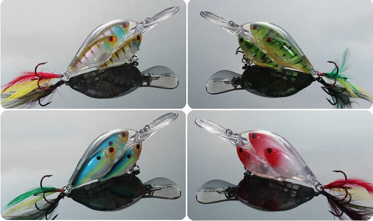 Señuelo de pesca Crankbait de lengua larga, 3 señuelos de pesca Wobber de 3 dimensiones con anzuelos de anclaje, 62mm, 19g - imagen 3