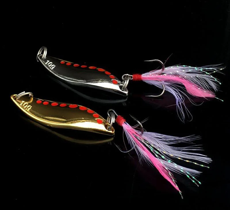 Señuelo de cuchara de pesca de 3g-20g, superficie curva, cucharas de sanguijuela, señuelos artificiales de Metal, anzuelos de pluma triple individual - imagen 5