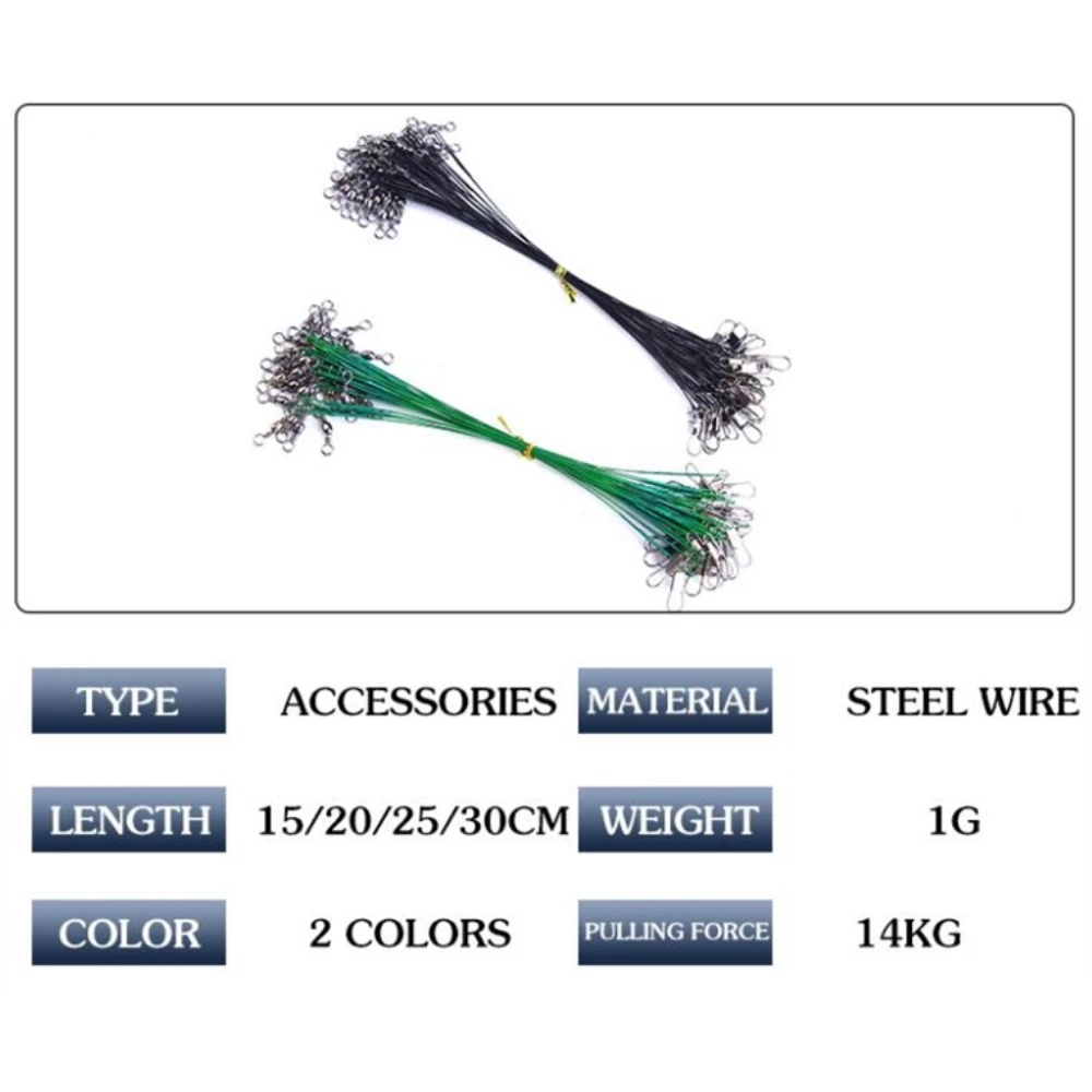 Línea de pesca de acero antimordedura, líder de alambre de acero con accesorio giratorio de pesca, correa de núcleo de plomo, 15CM-30CM, 10 unidades por lote - imagen 3