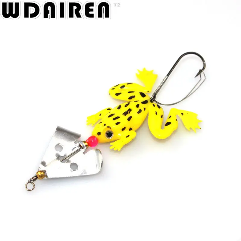 Cebo blando de rana de goma, Señuelos de Pesca con rotación de Metal, 4 colores, de plástico con gancho, aparejos de pesca, 80mm, 6,2g, 1 ud. - imagen 5