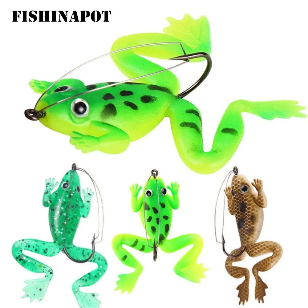 FISHINAPOT-Juego de 4 unids/lote de cebos blandos de goma de rana de 60mm y 5,2g, Señuelos de Pesca de 3 colores con gancho, CrankBait, aparejos de pesca de carpa