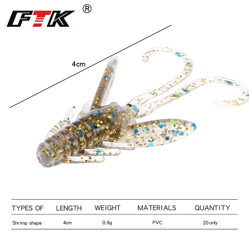 FTK 20 piezas Señuelos de Pesca Shad gusano insecto cebos 4CM Wobbler señuelo cebo silicona gusano cuerpo Swimbait lubina flotante - imagen 2