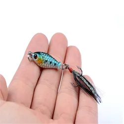 Mini señuelo de pesca de Metal VIB, cebo duro con plantilla de pluma, Wobbler Crankbait, ojos 3D, aparejos de pesca, 4,8g, 3,2 cm, 1 ud.