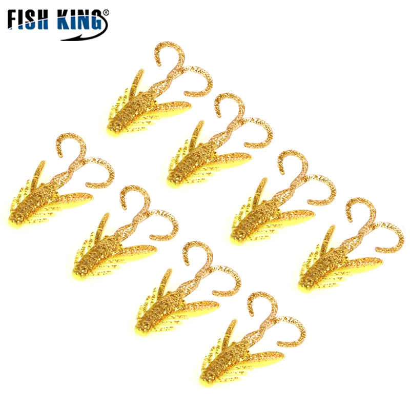 FISH KING 20 piezas Señuelos de pesca blandos 4CM sabor a camarón Crankbait gusanos cebo Artificial Wobbler aparejos de pesca
