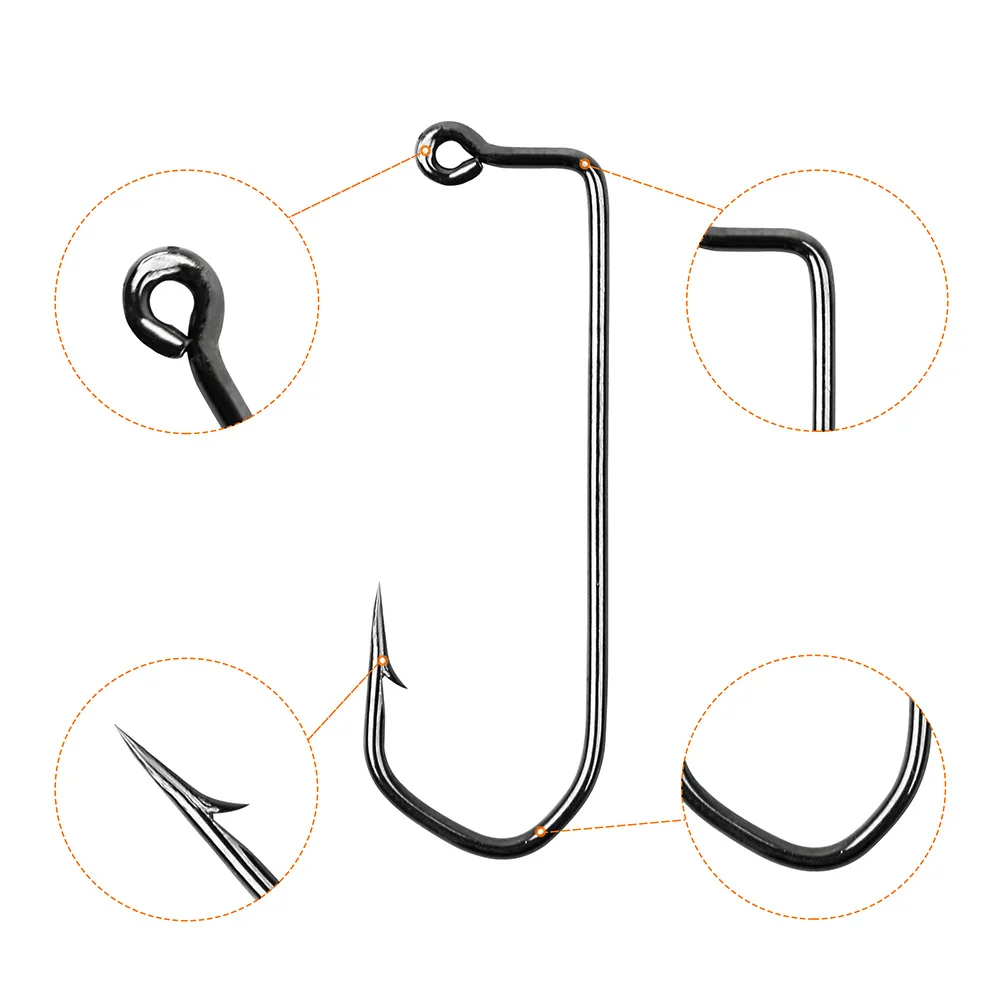 Hyaena-anzuelo de pesca grande de acero con alto contenido de carbono, anzuelo de lubina de agua salada con púas, Aberdeen, color negro, 150, piezas, 7150, 1/0 - imagen 5