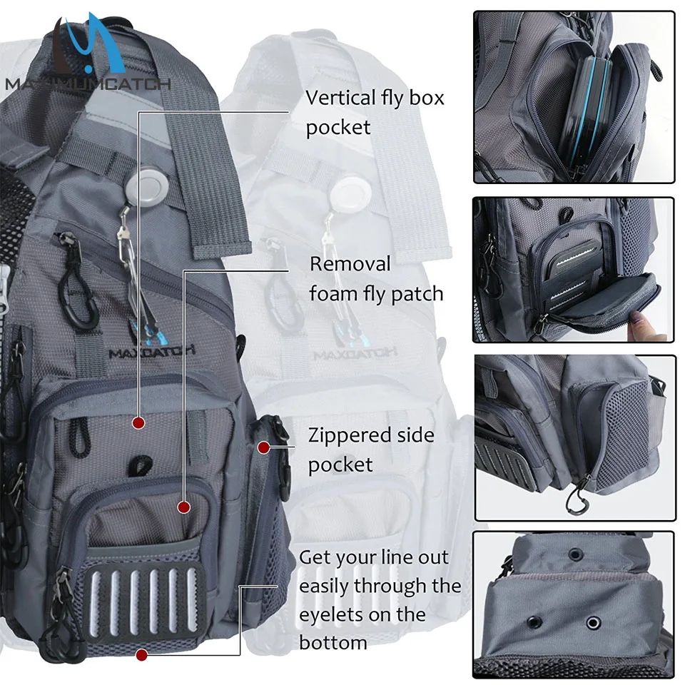 Chaleco de pesca con mosca Maximumcatch, paquetes ajustables con múltiples bolsillos y chaleco de pesca con cojín desmontable - imagen 3
