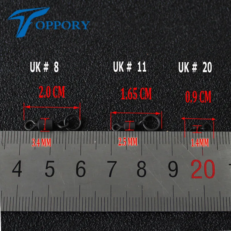 100 x giratorios de anillo flexible con anillo tamaño UK 8 11 y giratorios de microplataforma UK 20 para aparejos de extremo de terminal de carpa con bisagras D-Rig Chod - imagen 4