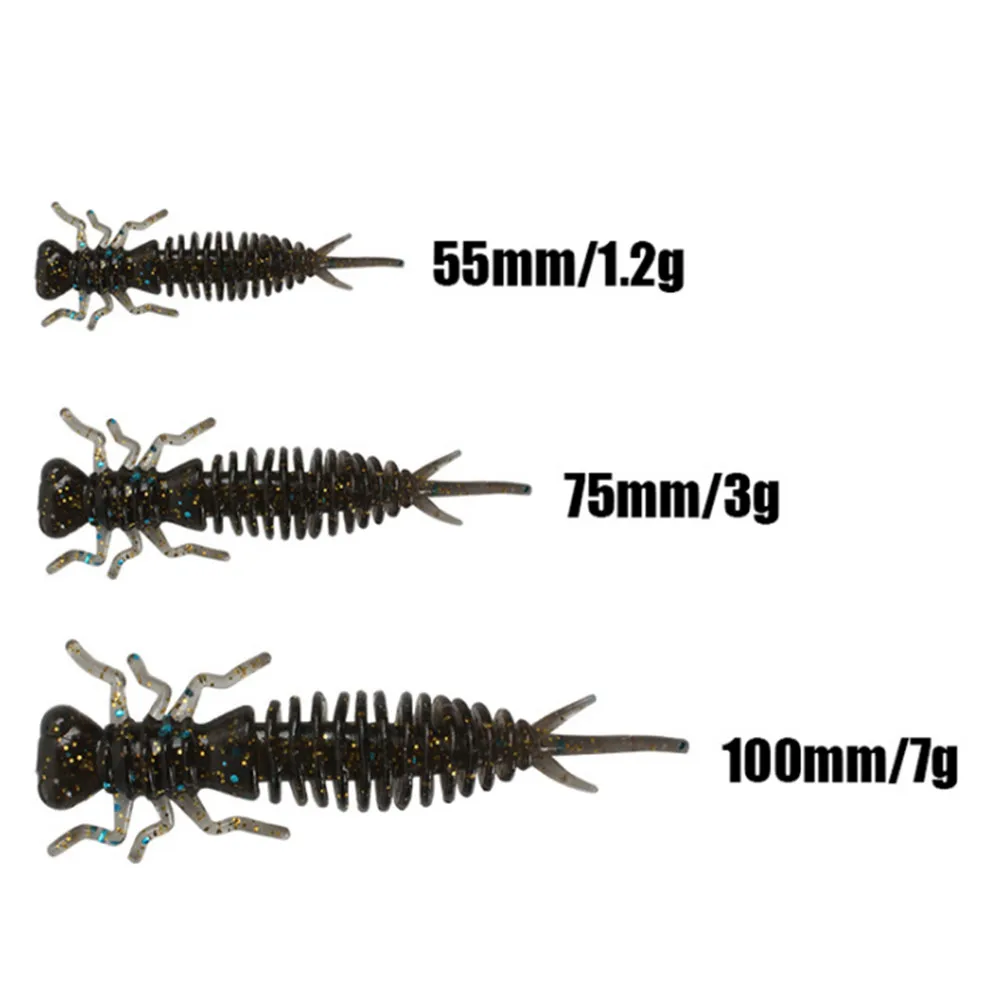 Señuelos blandos de Larva de calidad, cebo Artificial de silicona, 55mm, 75mm, 100mm, 5 unids/lote