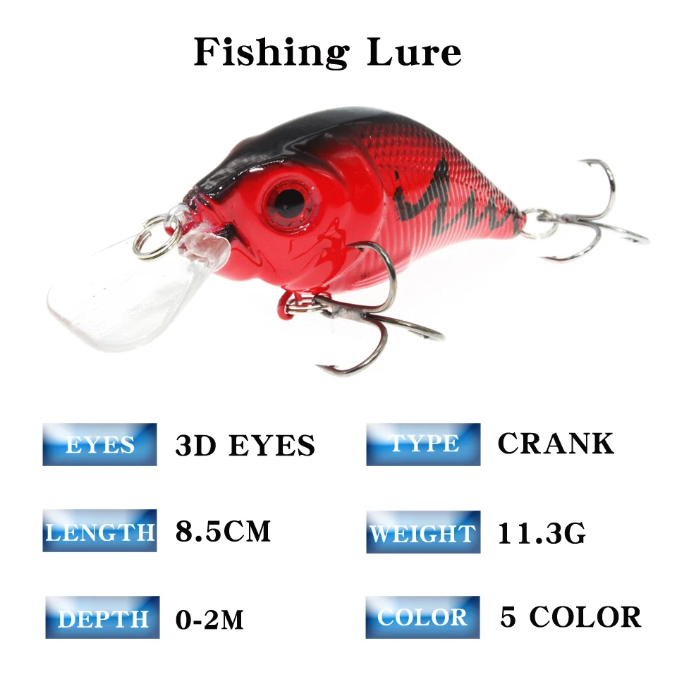 Señuelo de pesca con ojos 3D, anzuelos triples, aparejos de pesca Crankbait, 5 colores, buena calidad, venta al por mayor, 8cm/11G, 1 ud. - imagen 2