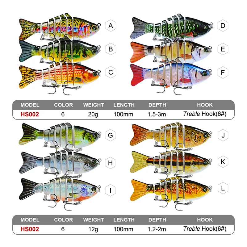 PROBEROS-señuelo de pesca Swimbait, 7 Secciones, 10cm/3,94 "-0,43 oz/12,1g, 6 #, anzuelo negro, aparejos de pesca - imagen 2