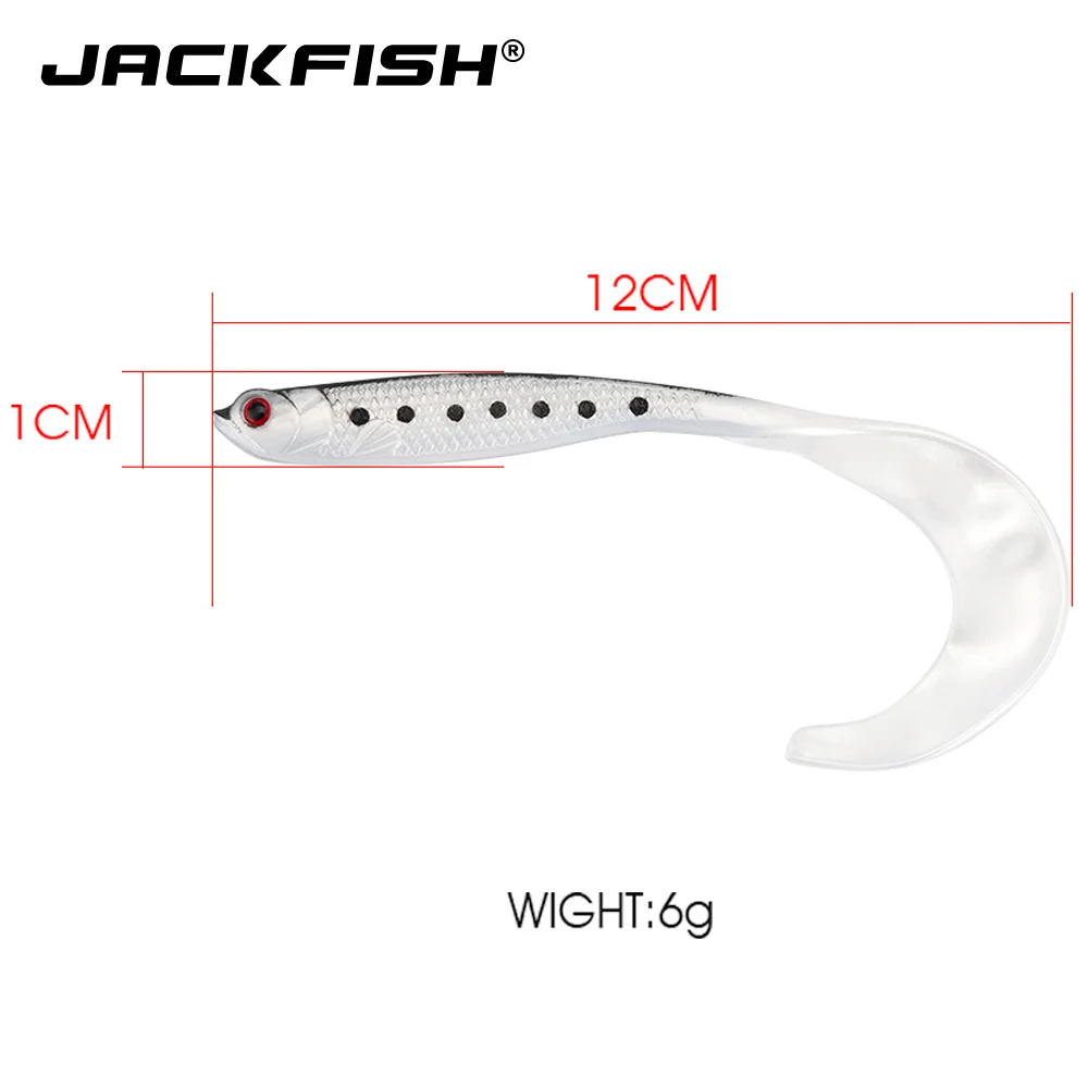 JACKFISH-cebo suave de cola larga, cebo de silicona de 12cm/6g, 1 unidad, señuelos de pesca blandos, aparejos de pesca - imagen 5