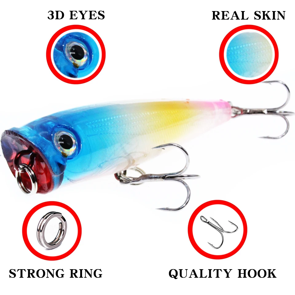 Señuelos de Pesca Mini Popper, cebo duro artificial de Japón, 6,5g, 6,5 cm, ojos 3D, Crankbait, Wobblers, aparejos Isca Poper - imagen 3