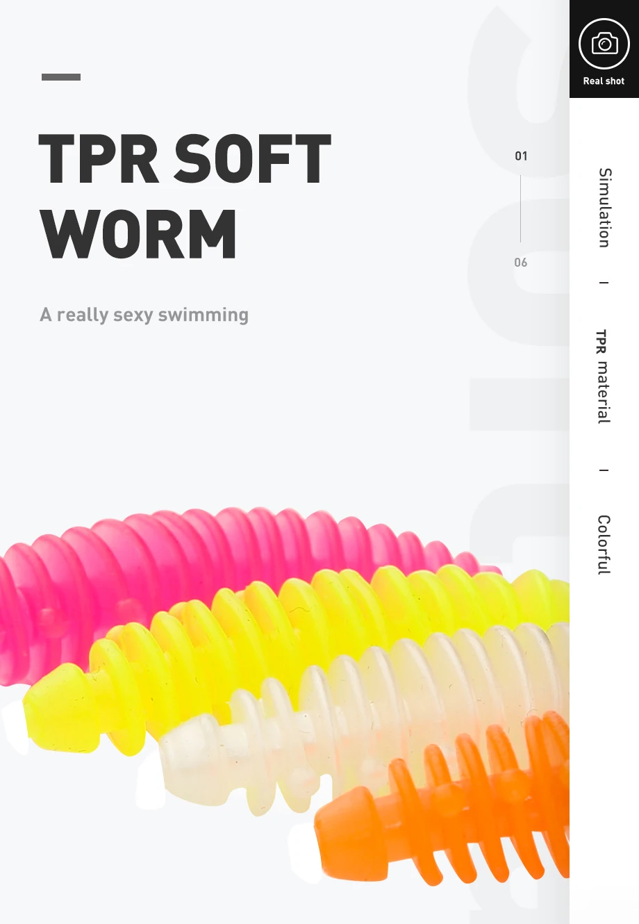 Experimente la emoción de los coloridos gusanos TPR suaves para una aventura acuática verdaderamente atractiva