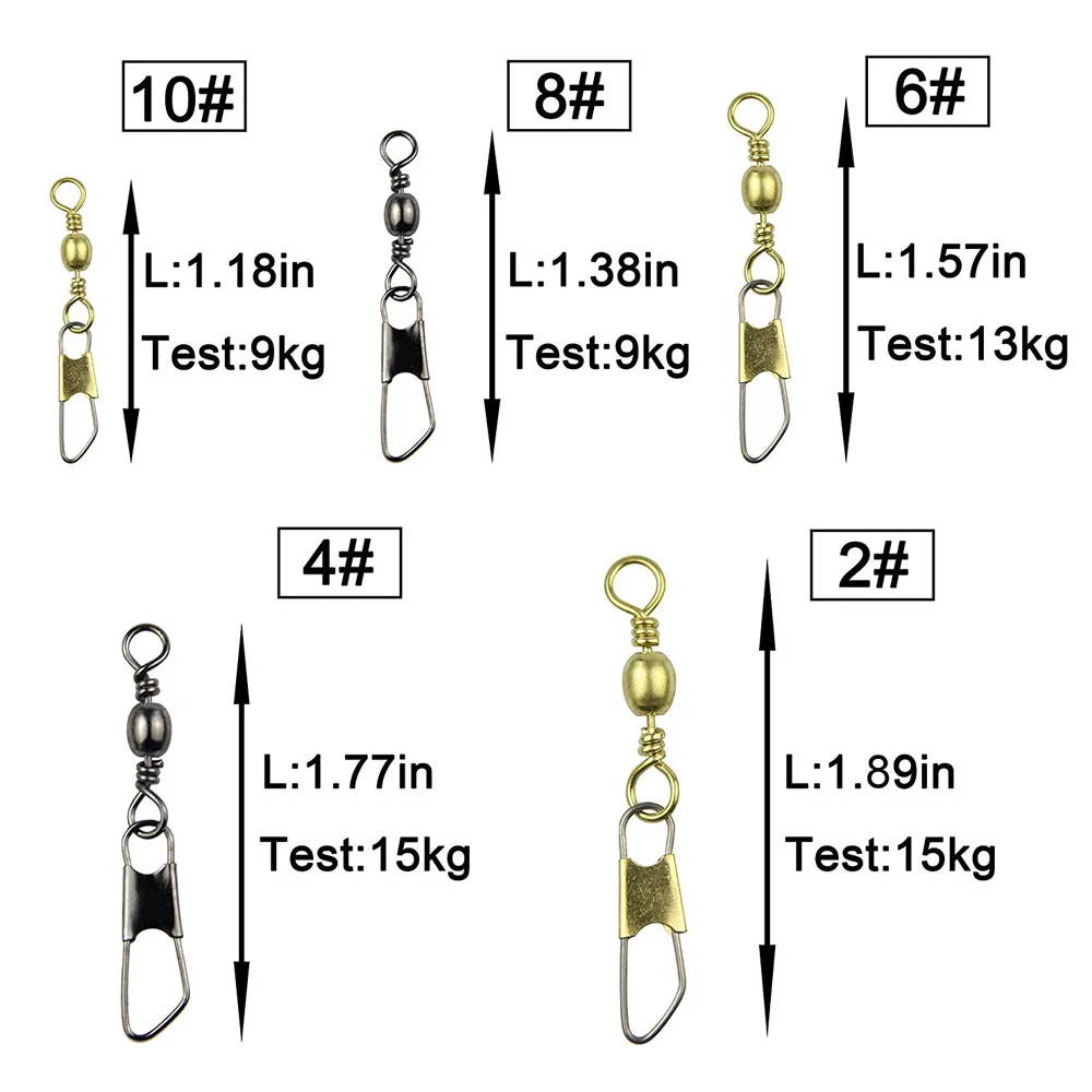 Juego de conectores de Señuelos de Pesca, 260 unidades, barril giratorio con broche de seguridad, Oro Negro, duro, con caja - imagen 2