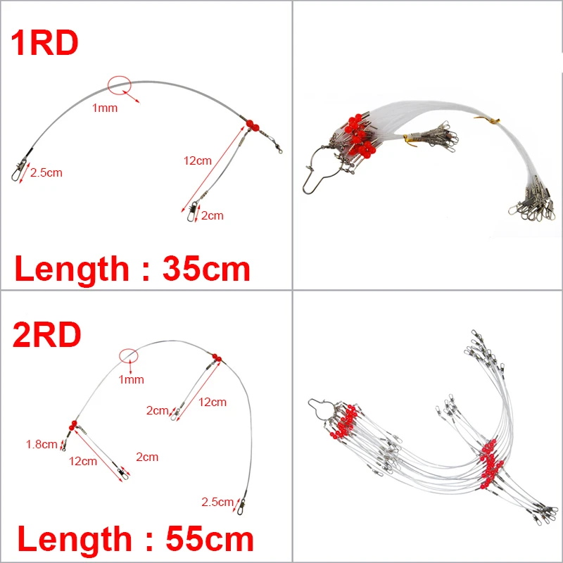 Hyaena-cable de pesca de monofilamento de nailon, líder de 2 brazos, guía giratoria, línea de alambre con broche giratorio, 35cm, 55cm, 12 Uds.