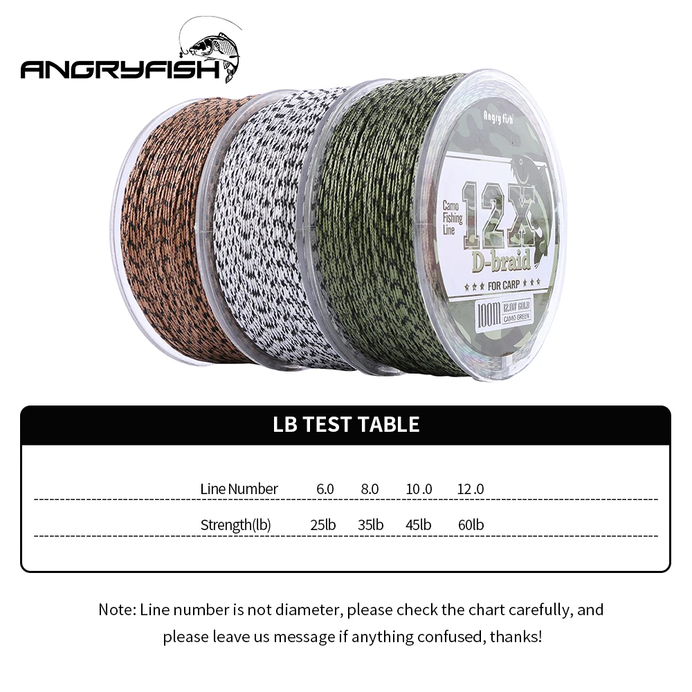 ANGRYFISH-sedal de pesca de carpa, línea de pesca de camuflaje de 100 metros, línea trenzada de 12 hebras - imagen 3