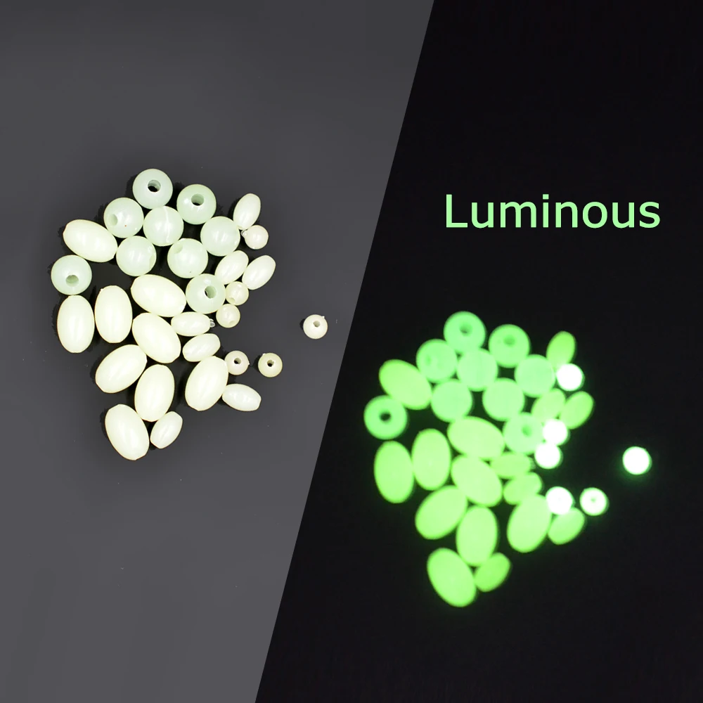 MNFT 50/100/200pc 5 tamaños luminosos para pesca nocturna cuenta Oliva redonda resplandor en señuelo de pesca plástico la oscuridad señuelo flotante aparejos - imagen 3