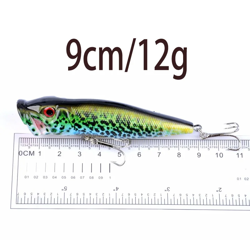Señuelo de pesca Topwater flotante Popper 6 # gancho de acero al carbono alto, cebos de manivela, herramienta de aparejos de pesca, 9,5 cm, 12g, WD-413 - imagen 2