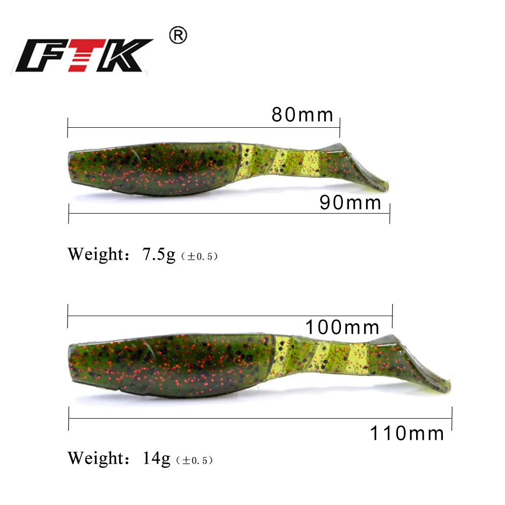 FTK-señuelo de pesca suave, 90mm/7,5g, 110mm/14g, Wobblers, señuelos blandos de pesca, cebo Artificial de silicona, cola en T, Lucio - imagen 2