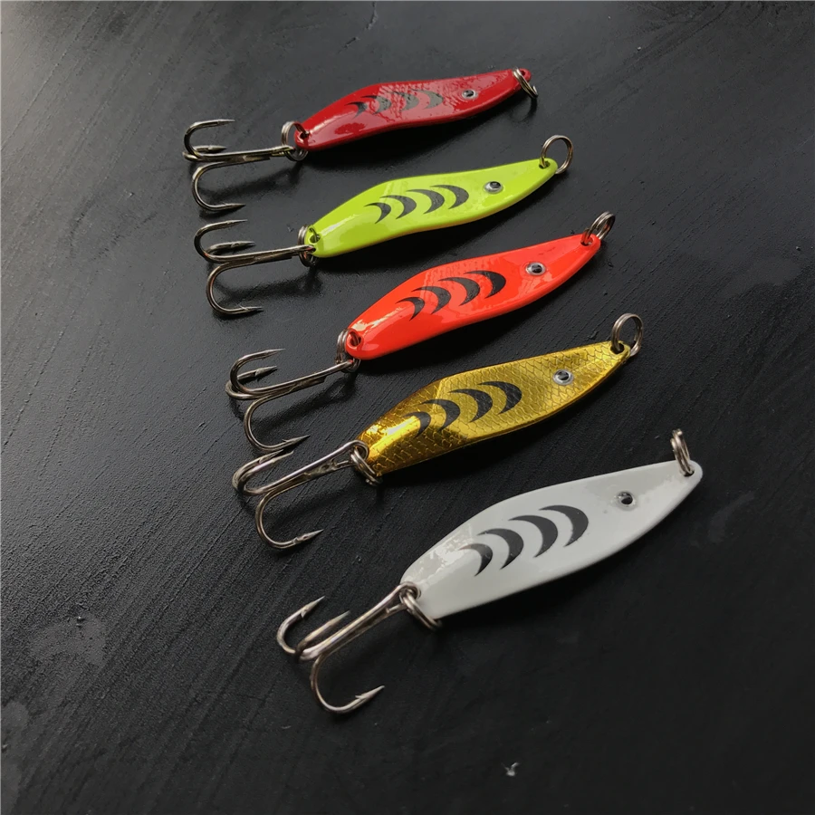 Anzuelo triple de metal para pesca, cuchara de pesca, aparejo de señuelo, trucha, lubina, señuelo para pesca, spinner en forma de S, 7g, 5cm, 10 Uds. - imagen 2