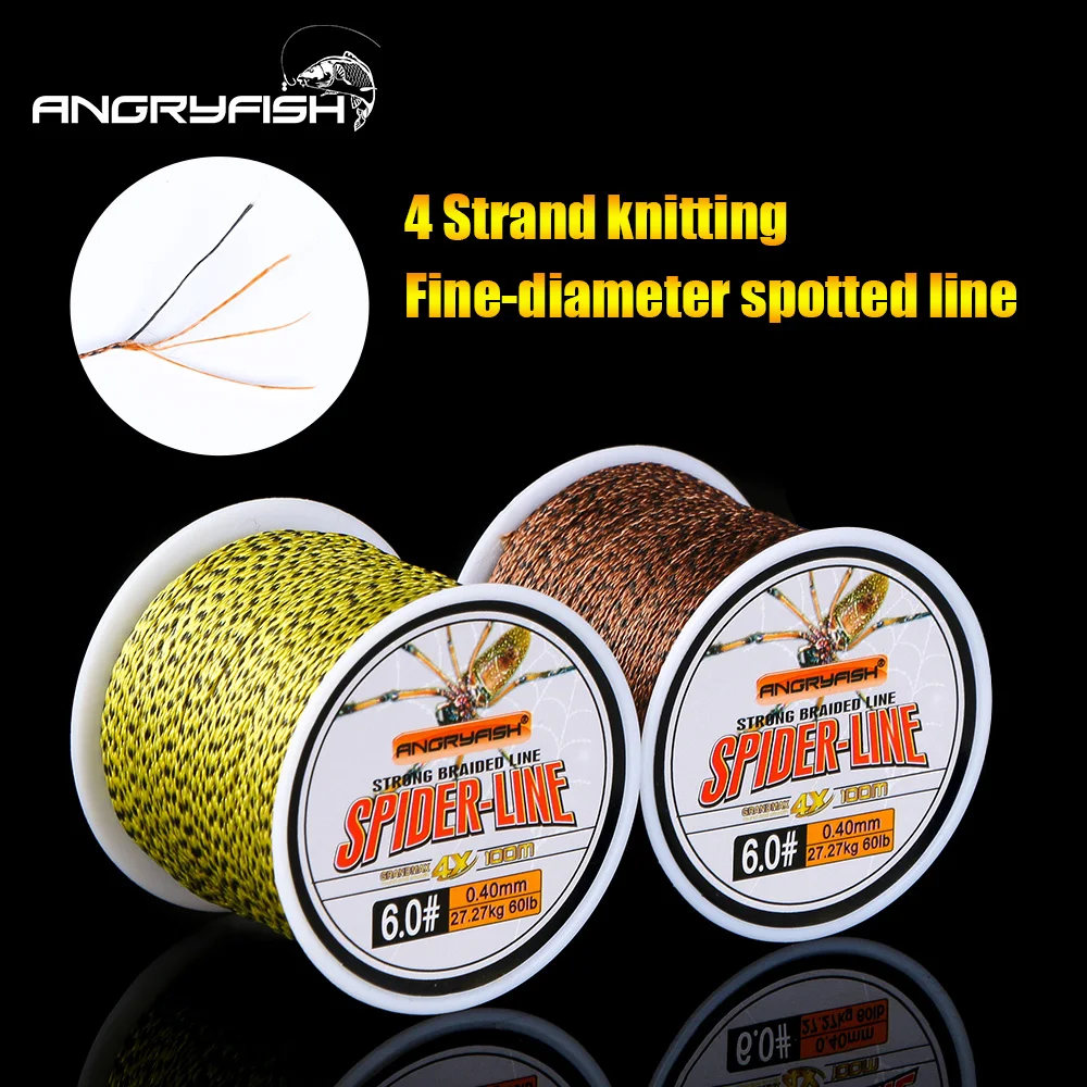 Angryfish-sedal de pesca trenzado de PE, sedal de 4 hebras, multifilamento de 10- 60lb, serie Spider-Line, 100m/300m/500m