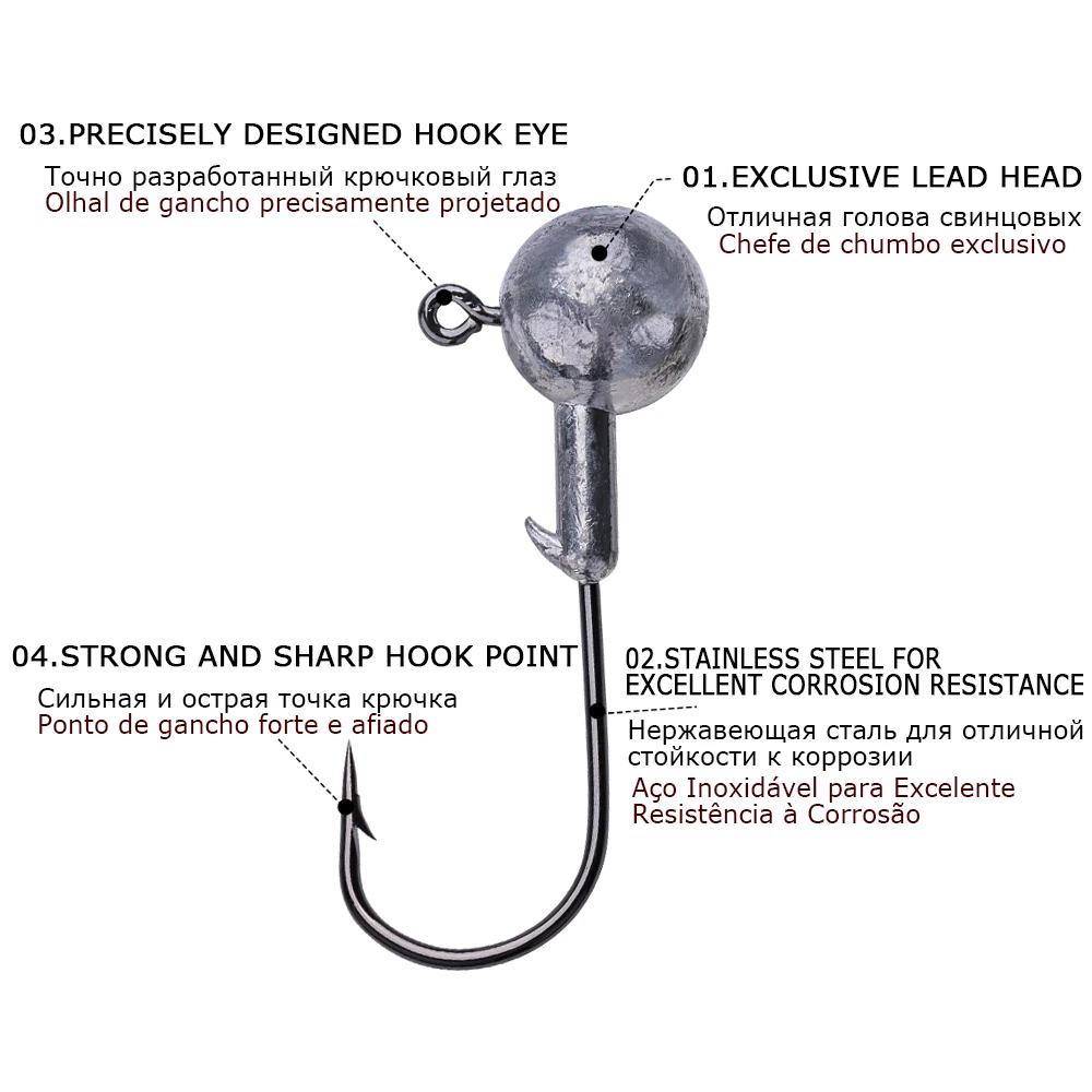 Goture 20/50unids cabezas plomadas pesca anzuelos gancho de pesca 1g-20g ganchos para el señuelo suave de la pesca de carbono anzuelos de acero anzuelos de pesca mar - imagen 3