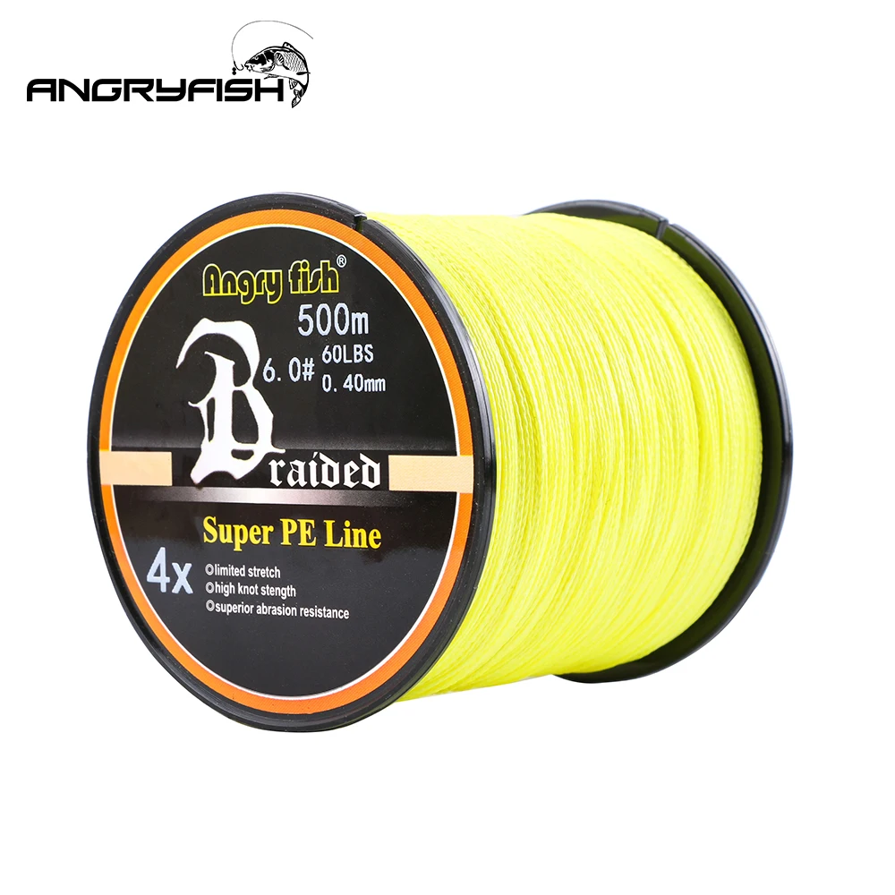 Angryfish-sedal de pesca trenzado de 4 hebras, 500m, 8 colores, Super PE, fuerte resistencia