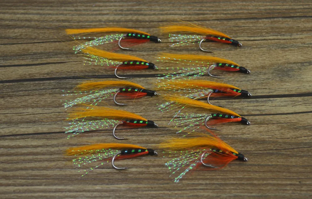 MNFT-señuelo de pesca con mosca, cebo Artificial, Color naranja, rojo, cuerpo azul, Flashabou, Minnow, Streamer, cuerpo holográfico, húmedo, 7, 10 Uds. - imagen 5
