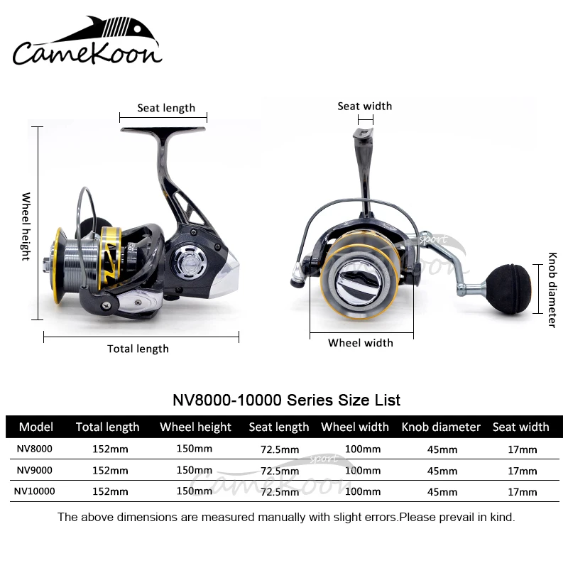 CAMEKOON-carrete de fundición de larga distancia, 8000, 9000, 10000, 10KG de potencia de arrastre, carrete de pesca giratorio de agua salada, 4,1: 1, pesca de lubina y carpa - imagen 3