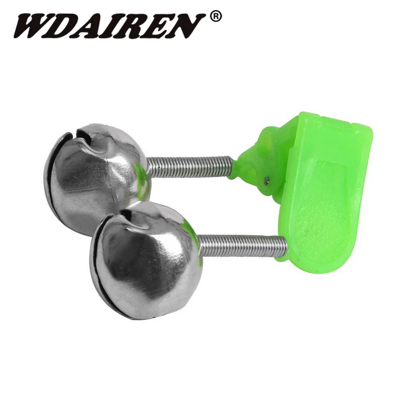 Alarmas de mordedura de pesca, cascabel de caña de pescar, pinza de punta, anillo, accesorio de pesca ABS verde, campanas de Metal para exteriores, 5 unids/lote - imagen 3