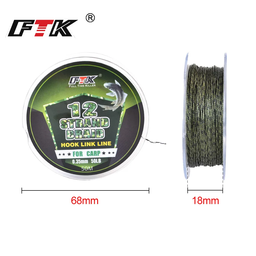 FTK 50m 12 hebras línea de pesca líder carpa PE línea trenzada aparejos de pelo 30LB 40LB 50LB alimentador accesorios de pesca - imagen 4