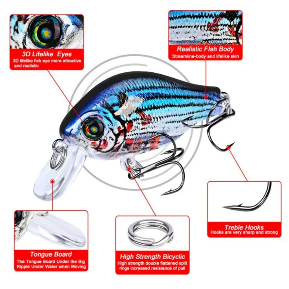 Señuelos de Pesca Crankbait, 5,2 cm, 8,5g, ojos 3D flotantes, cebo duro de plástico Artificial de calidad, aparejos de pesca, Lucio, Wobblers, 1 ud. - imagen 3