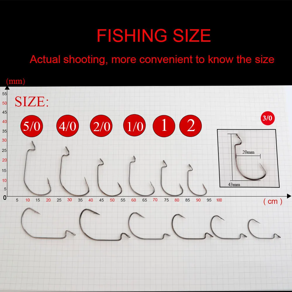 NGB 50PCS Anzuelos de pesca compensados Acero con alto contenido de carbono 5/0 # -2 #   Anzuelos de manivela de señuelo suave con cebo de gusano con accesorios de pesca ocular - imagen 2