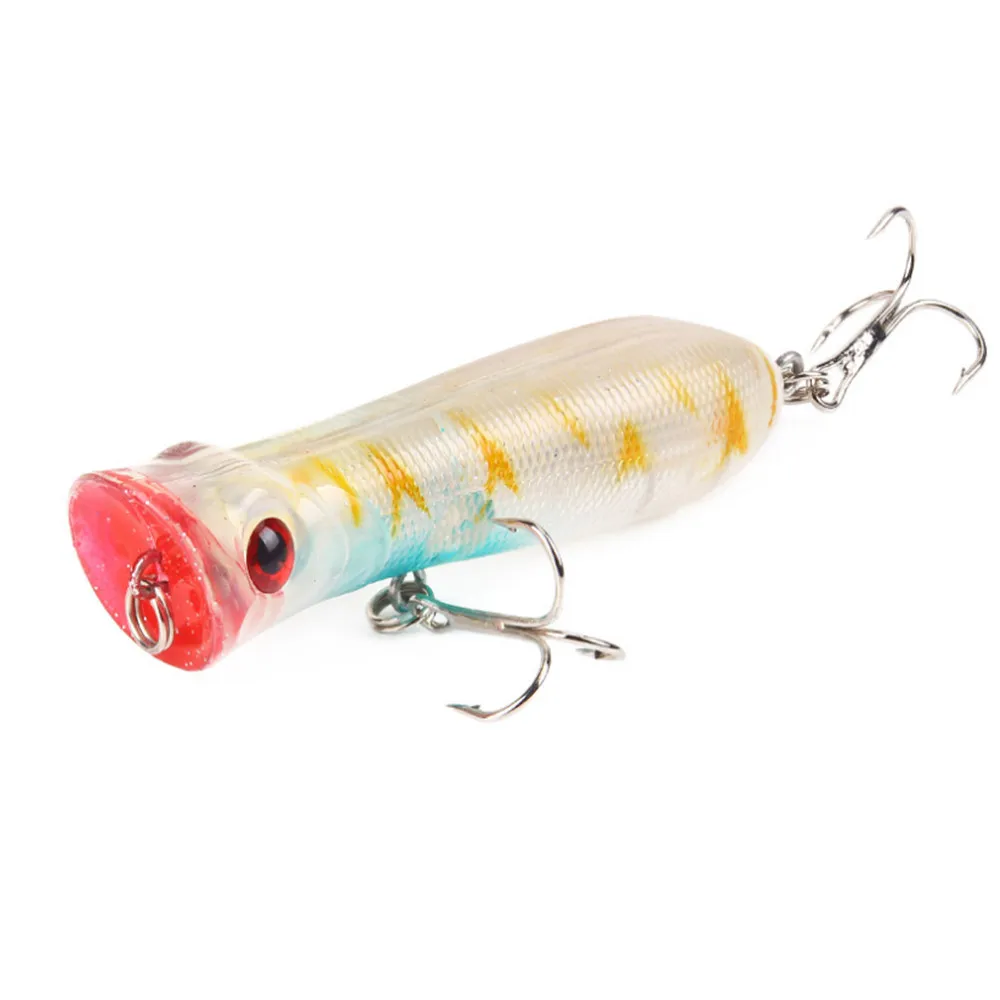 1 Uds. Señuelo de pesca Popper de calidad con 6 #   Ganchos 8cm 11,5g Topwater flotante Crankbait cebo Artificial carpa lubina 10 colores - imagen 2