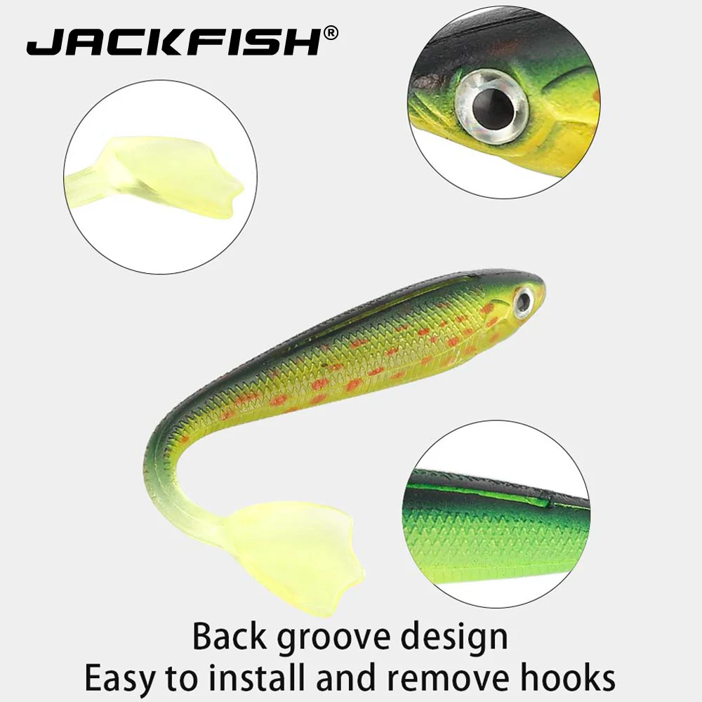 JACKFISH-SEÑUELOS DE SIMULACIÓN suave de cola en T, cebo de silicona de 100mm/5g, cebo Artificial de carpa de colores, 1 unidad - imagen 5