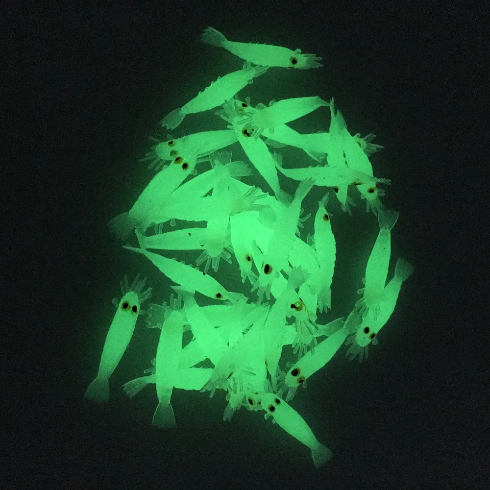 27 Uds. Señuelos blandos de camarones brillantes, cebos de gusanos luminosos de 1,7 pulgadas, cebo de camarones de goma roja, señuelo suave para pesca de lubina y carpa - imagen 4