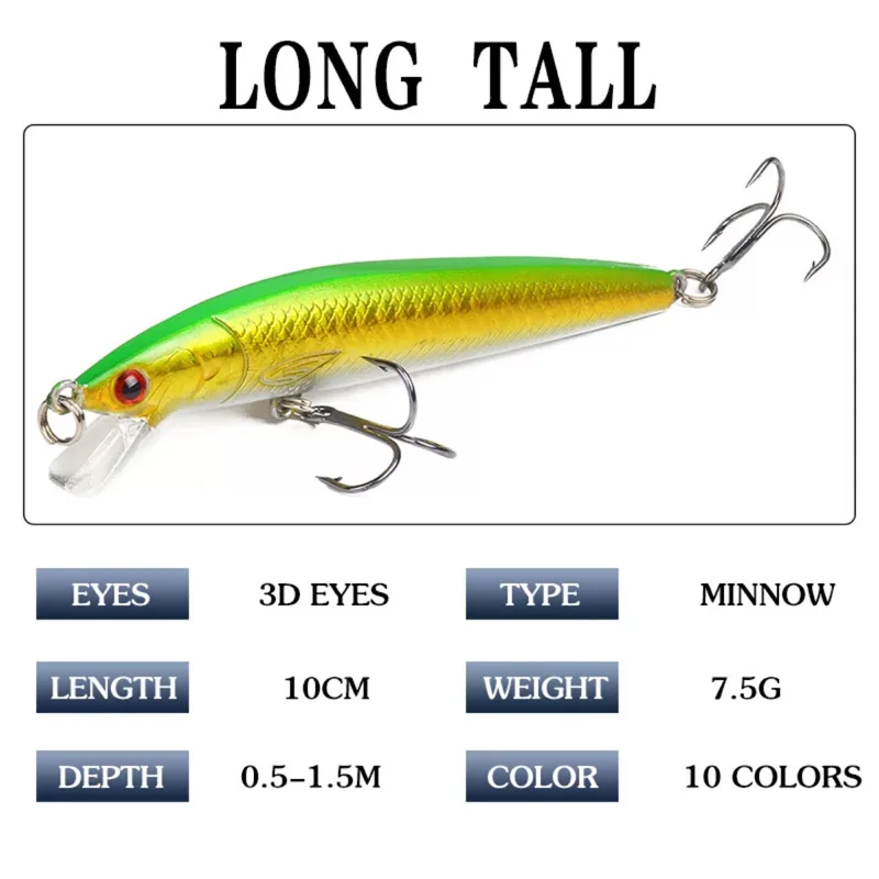 KMRESA-señuelo de pesca de pececillos láser, 1 unidad, 7,5G, flotante, 10CM, wobblers para pesca, cebo Artificial japonés, Crankbaits duros - imagen 2