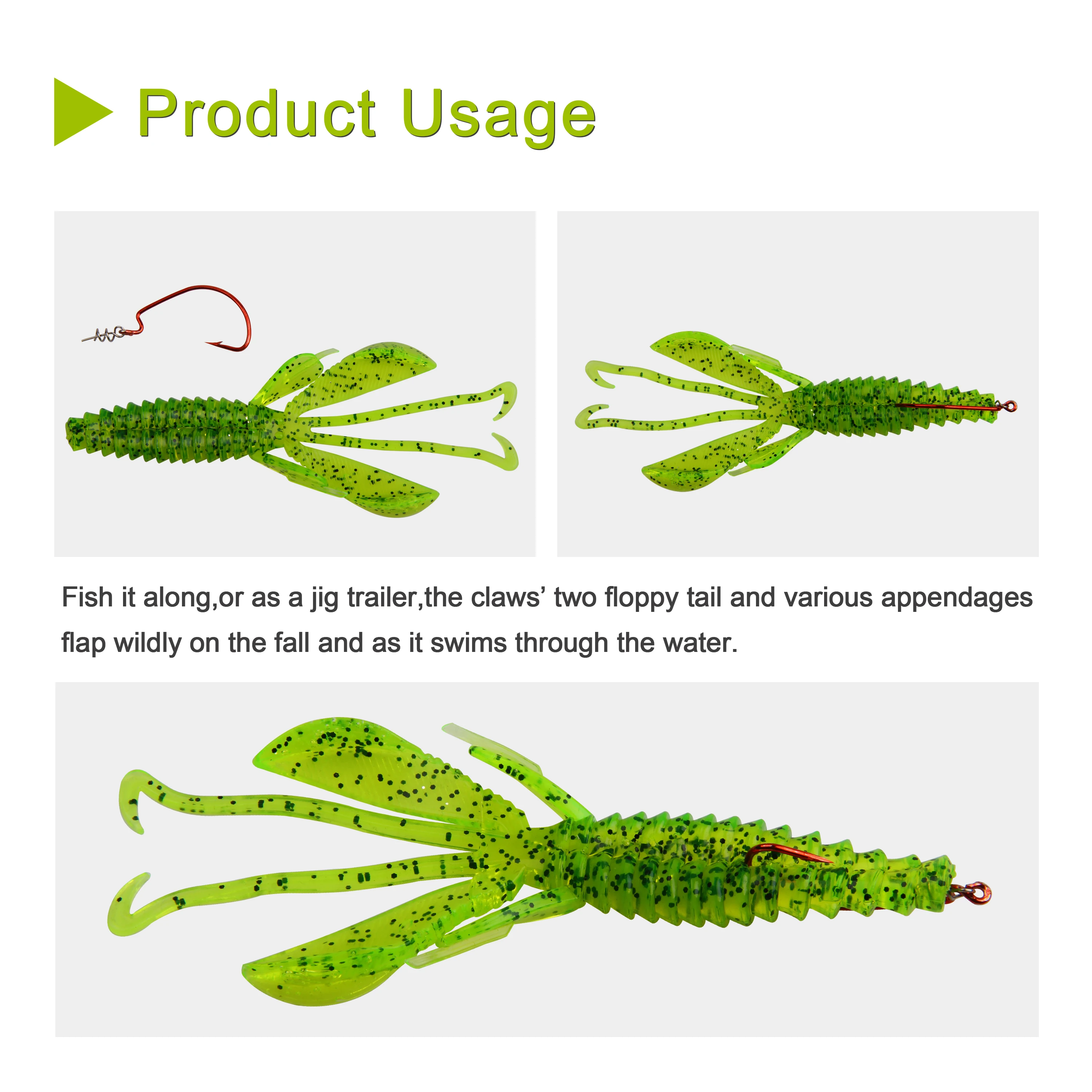 Señuelo de pesca de 10cm y 11,7g, plantilla de langosta Artificial suave, aparejos de pesca Texas, cebo para lubina, bagre, gusano, camarón, 18 unids/lote - imagen 3