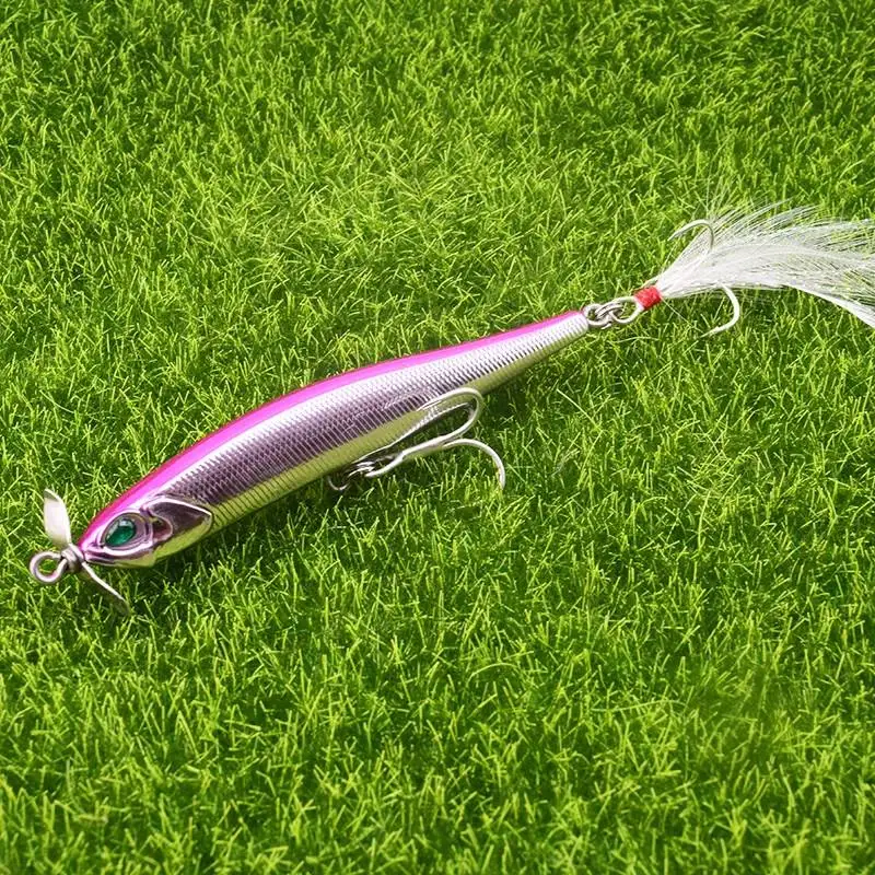 Señuelo de Pesca de hundimiento, lápiz de hélice de 10cm y 12,5g, Plopper duro, pluma suave, anzuelo triple, aparejos de Pesca, 1 ud. - imagen 5