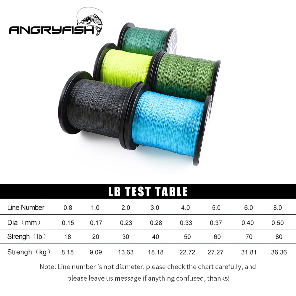 Angryfish venta al por mayor 1000 metros 8x hilo de pescar trenzado 8 colores súper multifilamento PE línea de pesca para pesca en agua salada - imagen 3