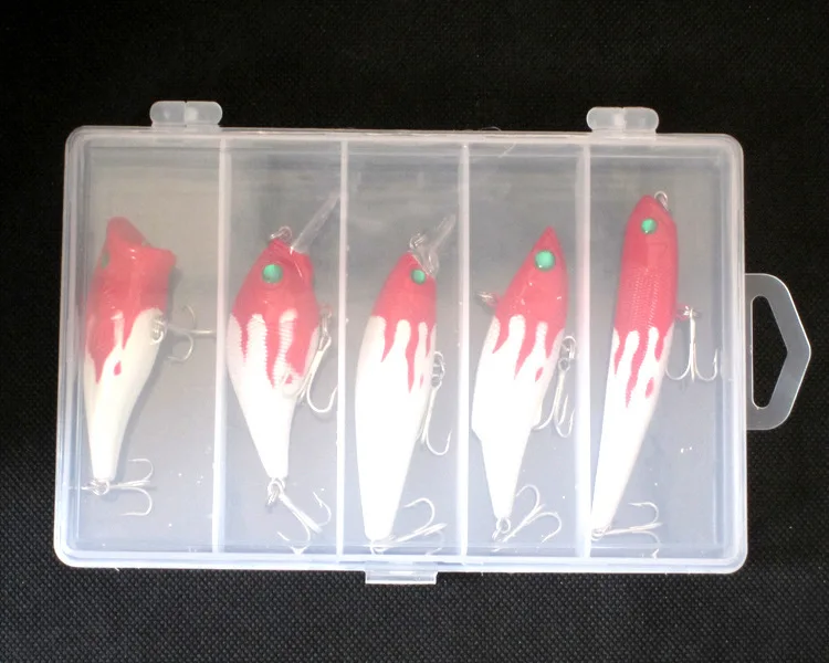 Kit de Señuelos de Pesca VIB, manivela Popper Minnow, lápiz, cabeza roja, cuerpo blanco, señuelos duros artificiales, señuelos con caja - imagen 3