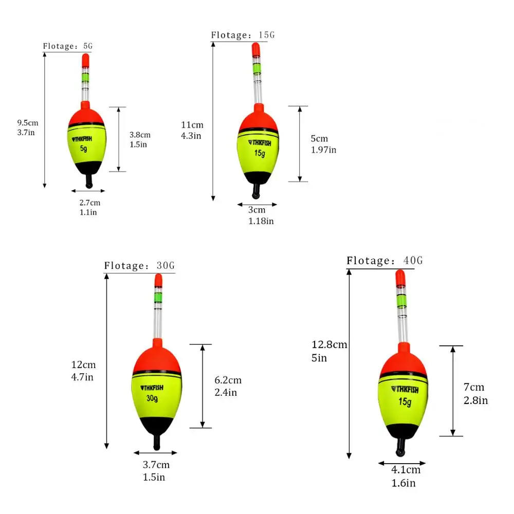 THKFISH 5 uds flotadores nocturnos de pesca luminosos EVA 5g 15g 30g 40g flotador de espuma de plástico boyas de pesca flotador de pesca en roca de mar - imagen 2
