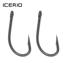 ICERIO-anzuelos de pesca de carpa recubiertos de acero de alto carbono, ganchos de pesca de carpa, vástago forjado negro mate, 100 Uds.