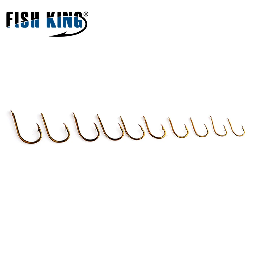 FISH KING-anzuelo de pesca de acero con alto contenido de carbono, 100 piezas, 530BR, redondo plano, curvado, bronce afilado, 1 #-10 #, accesorios de pesca de carpa - imagen 2