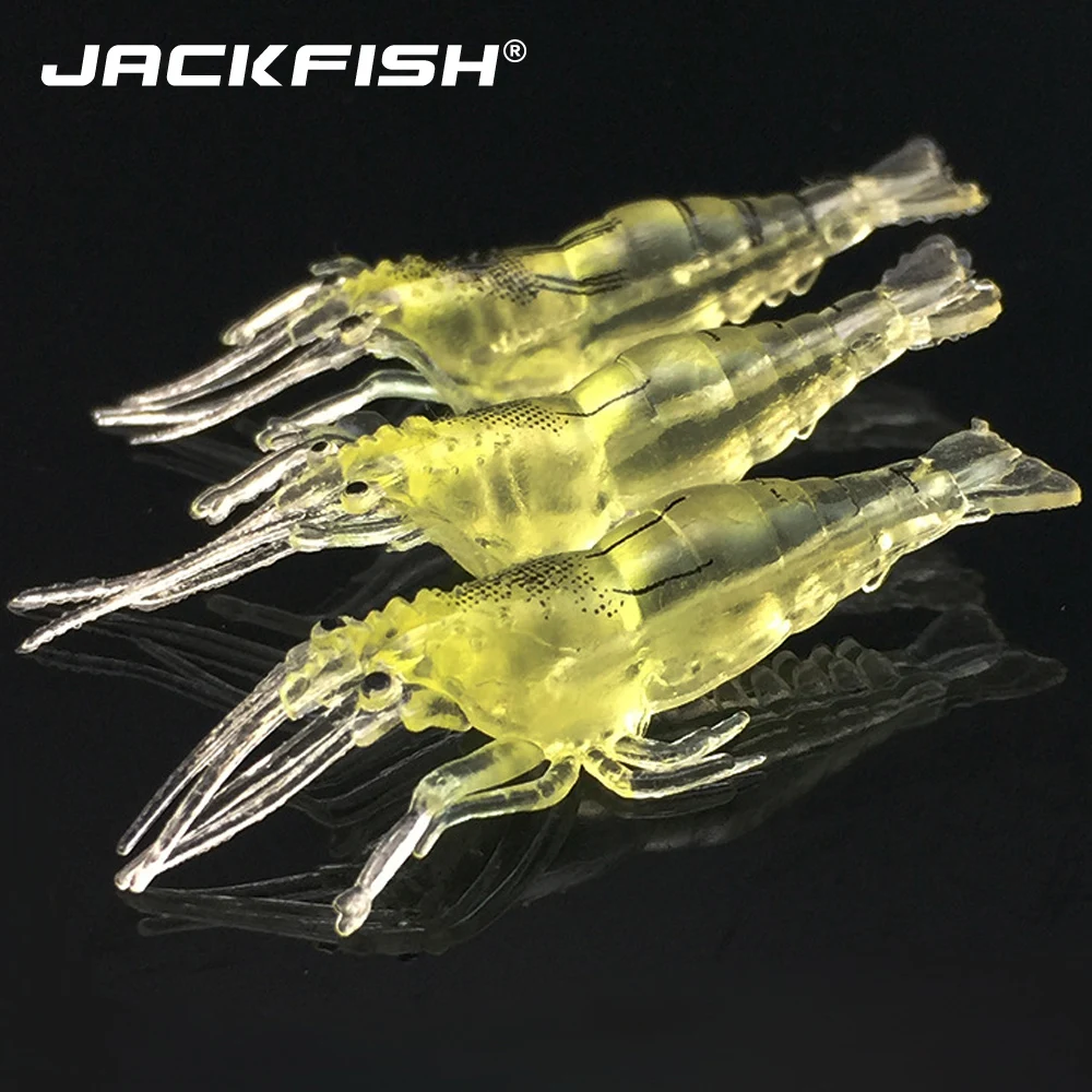 JACKFISH-señuelo Artificial suave para pesca, cebo de Camarón con gancho, aparejos de pesca, 10 unids/lote, 4cm - imagen 2